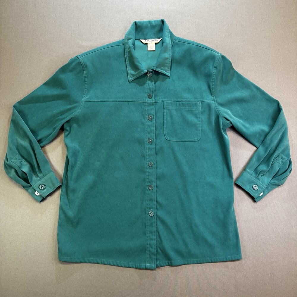 Allison Daley Petite Women’s Button Down Shirt Green Size 12P Long Sleeve